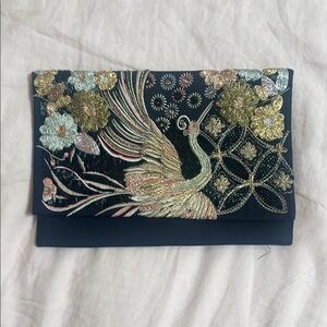 Elegant Black and Gold Embroidered Clutch